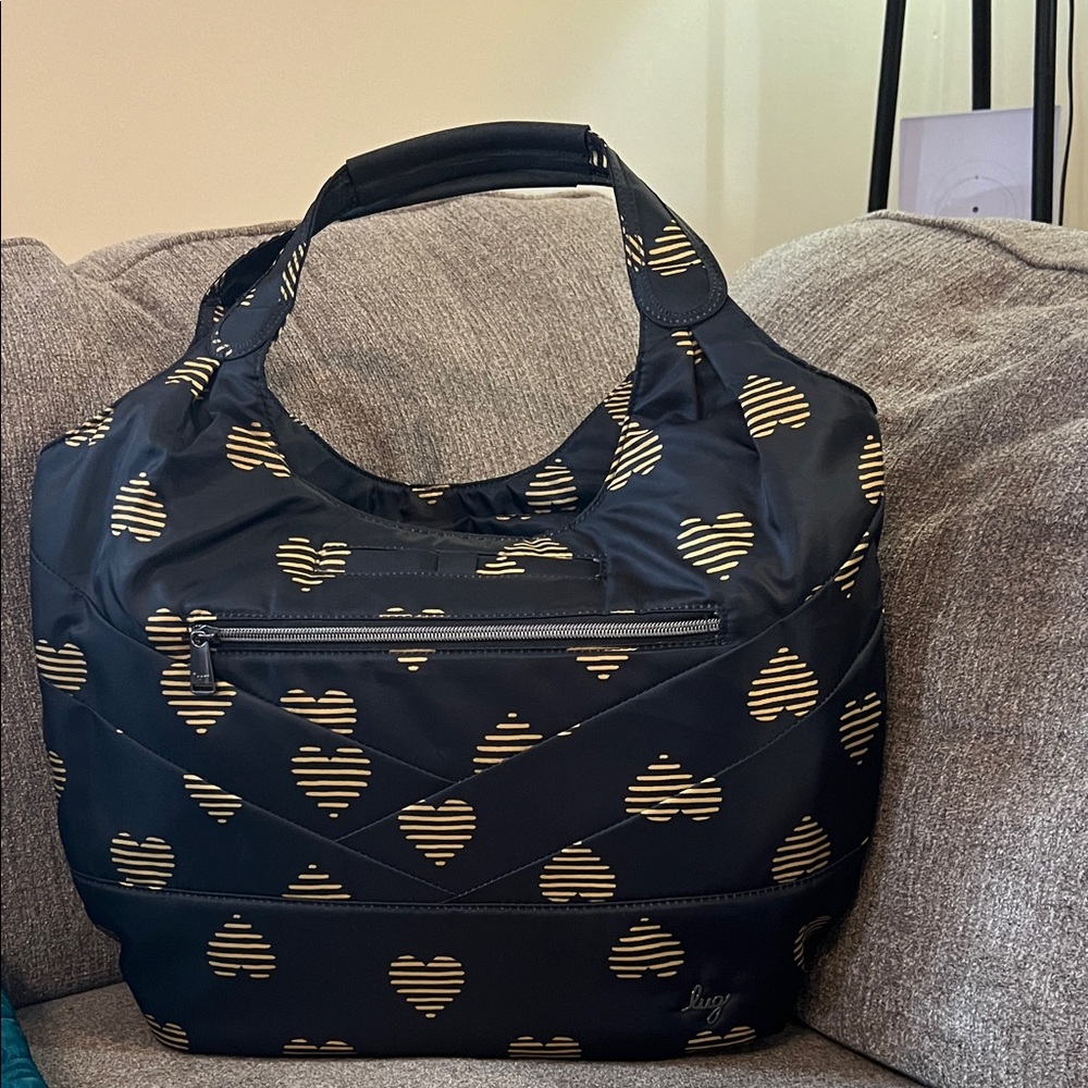 Lug Black and Gold Heart Tote Bag EUC